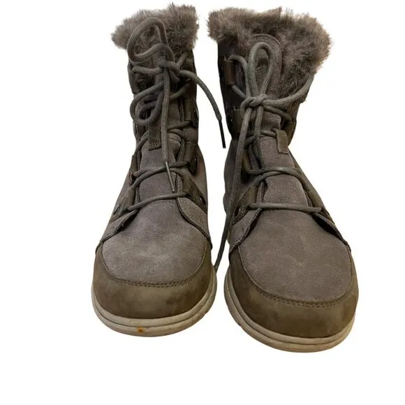 Sorel Explorer Joan Quarry Gray Suede Lace Up Boots Size 10
