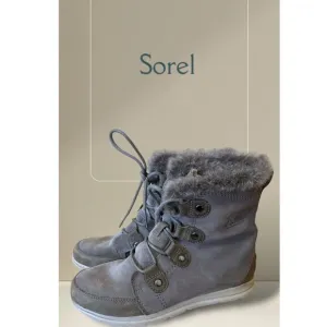 Sorel Explorer Joan Quarry Gray Suede Lace Up Boots Size 10