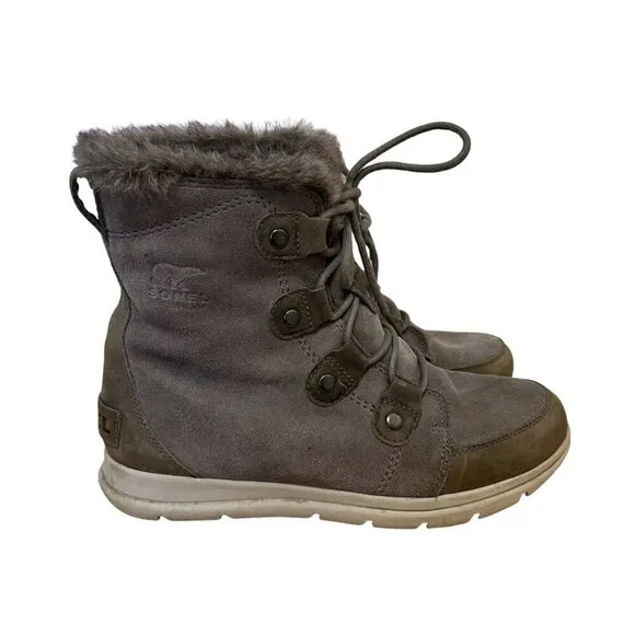 Sorel Explorer Joan Quarry Gray Suede Lace Up Boots Size 10