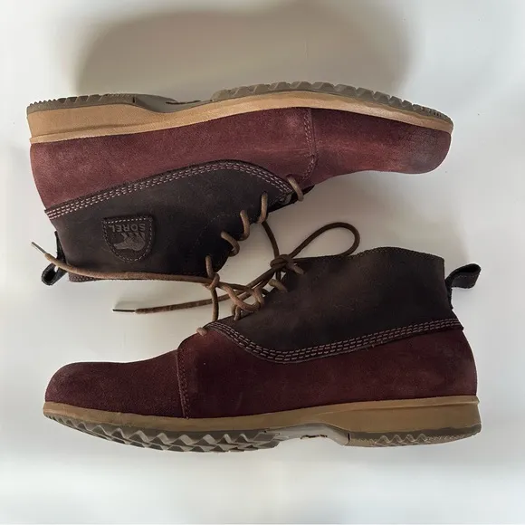 Sorel Greely Men 13 Boots Brown Burgundy Chukka Ankle Suede Lace Up