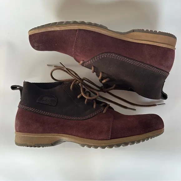Sorel Greely Men 13 Boots Brown Burgundy Chukka Ankle Suede Lace Up