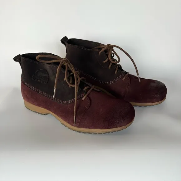 Sorel Greely Men 13 Boots Brown Burgundy Chukka Ankle Suede Lace Up