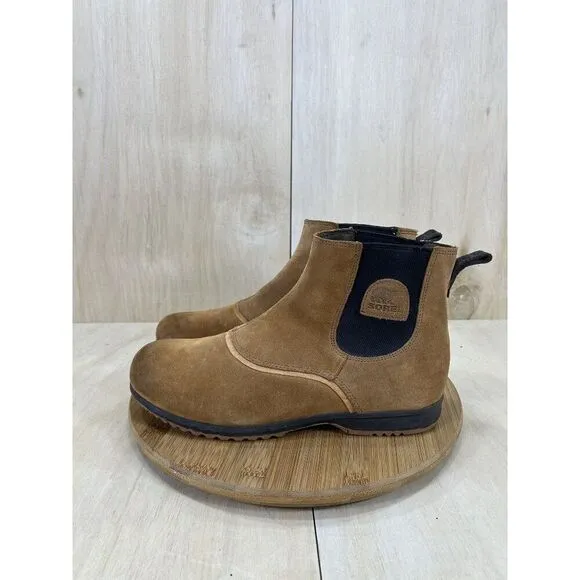 Sorel Greely Elk Brown Leather Slip On Chelsea Ankle Boots Mens Size 11