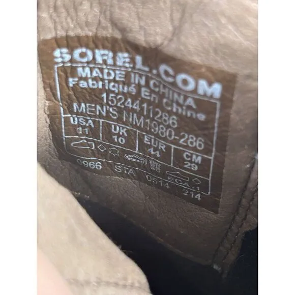 Sorel Greely Elk Brown Leather Slip On Chelsea Ankle Boots Mens Size 11