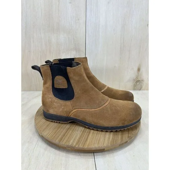Sorel Greely Elk Brown Leather Slip On Chelsea Ankle Boots Mens Size 11