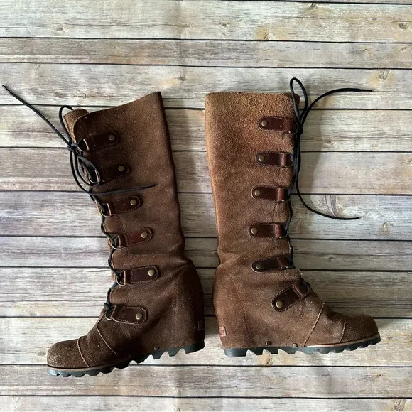 Sorel Joan Artic Wedge Suede Leather Tall Boots Sz 7