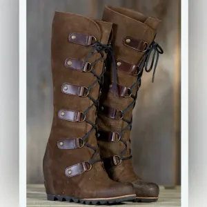 Sorel Joan Artic Wedge Suede Leather Tall Boots Sz 7