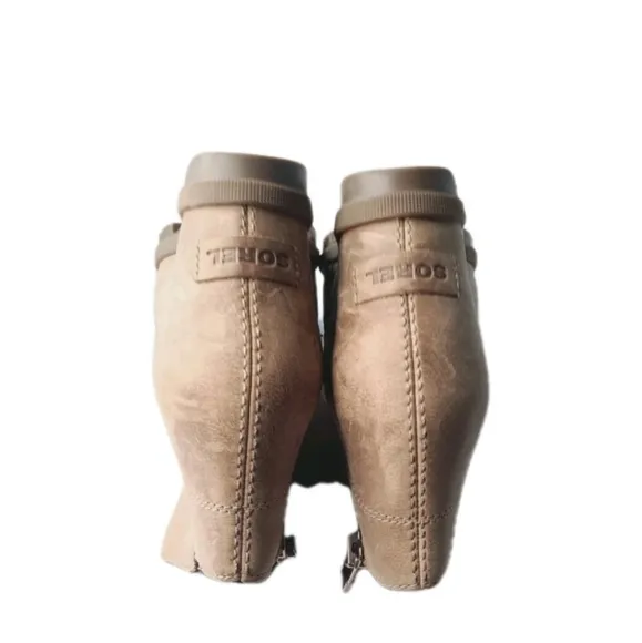 Sorel Joan of Arctic Wedge II Zipper Brown Leather Boots Women's Size 8.5