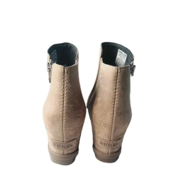 Sorel Joan of Arctic Wedge II Zipper Brown Leather Boots Women's Size 8.5