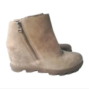 Sorel Joan of Arctic Wedge II Zipper Brown Leather Boots Women's Size 8.5