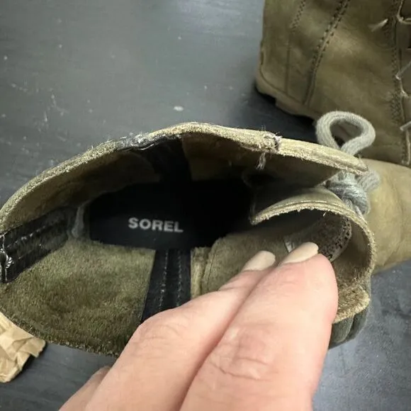 Sorel Joan Of Arctic Wedge II Ankle Boot Green Suede Size 6.5