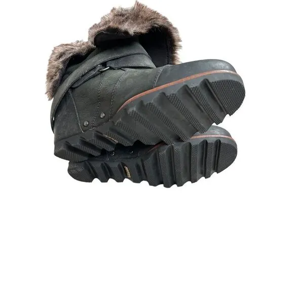 Sorel Joan Of Arctic Wedge Leather Ankle Boots Black Brown Women's Size 7