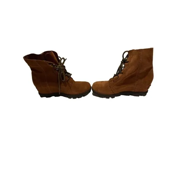 Sorel Joan of Attic Girls Wedge Suede Brown Boots Size 4