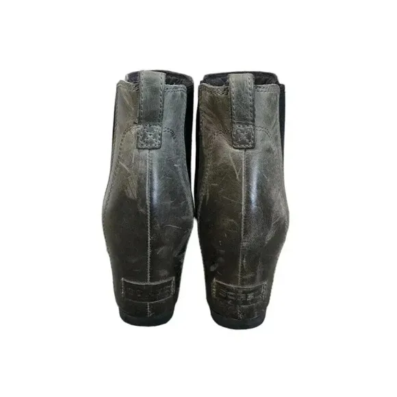 Sorel Lea Wedge NL2704-089 Gray Leather Ankle Booties Boots Size 8 Heel