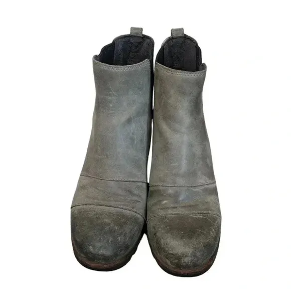 Sorel Lea Wedge NL2704-089 Gray Leather Ankle Booties Boots Size 8 Heel