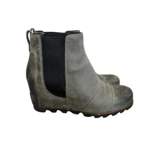 Sorel Lea Wedge NL2704-089 Gray Leather Ankle Booties Boots Size 8 Heel