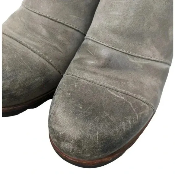 Sorel Lea Wedge NL2704-089 Gray Leather Ankle Booties Boots Size 8 Heel