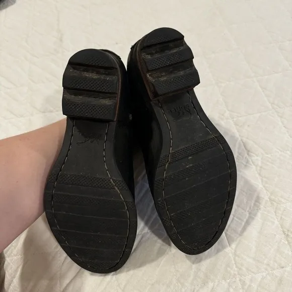 Sorel Lolla Black Leather Zip Ankle Booties Buckle Detail 7 Side Zip Rustic Boho
