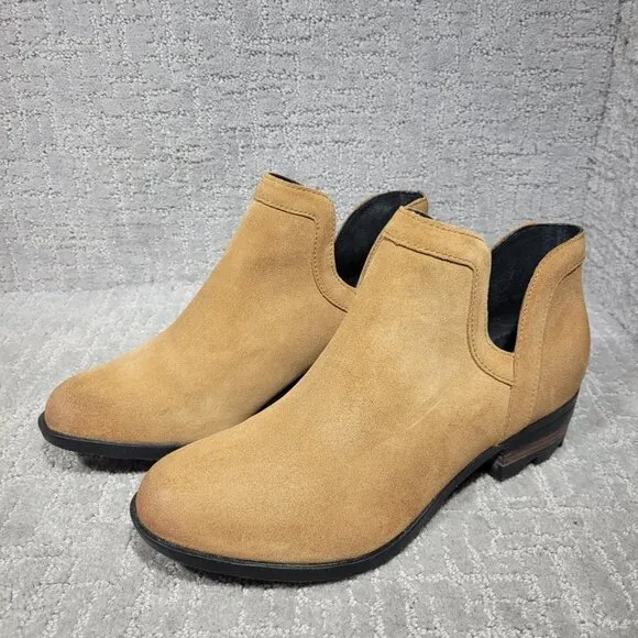 Sorel Lolla Cut Out Women's Size 10 US Tan Suede Ankle Bootie Boots NL 2809-224