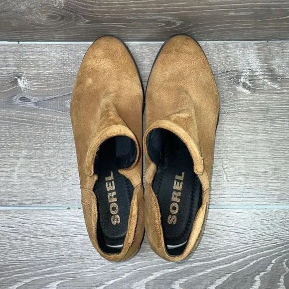 Sorel Lolla Cut Out Women’s Size 9.5 Chestnut Suede Slip On Ankle Boots