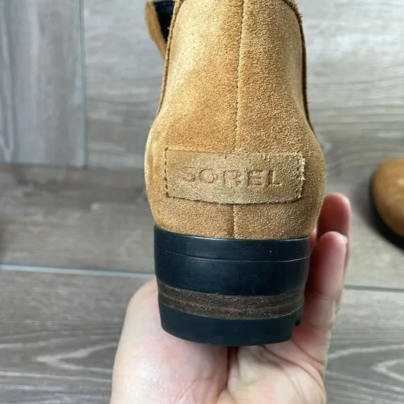 Sorel Lolla Cut Out Women’s Size 9.5 Chestnut Suede Slip On Ankle Boots