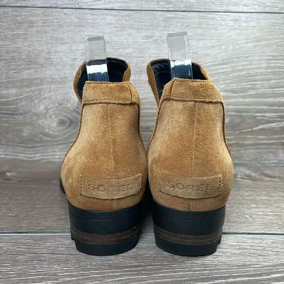 Sorel Lolla Cut Out Women’s Size 9.5 Chestnut Suede Slip On Ankle Boots
