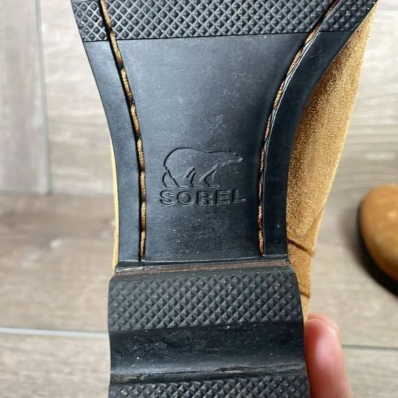 Sorel Lolla Cut Out Women’s Size 9.5 Chestnut Suede Slip On Ankle Boots