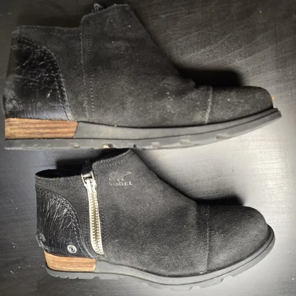 Sorel Major low boot Black Suede &amp; leather slip on closed toe ankle boots Size 6