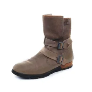 Sorel Major moto boots tan taupe womens slip on leather sz 10