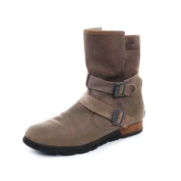 Sorel Major moto boots tan taupe womens slip on leather sz 10