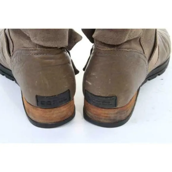 Sorel Major moto boots tan taupe womens slip on leather sz 10