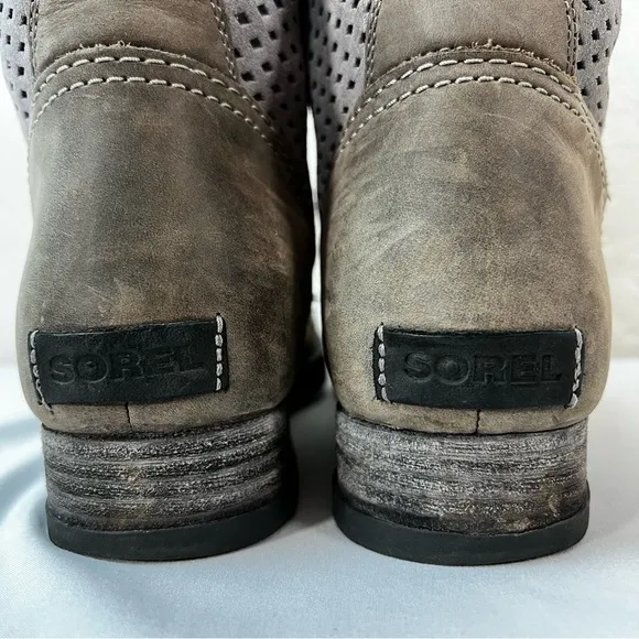 Sorel Major Pull-On Perforated Grey Leather Moto Riding Boots Size 10