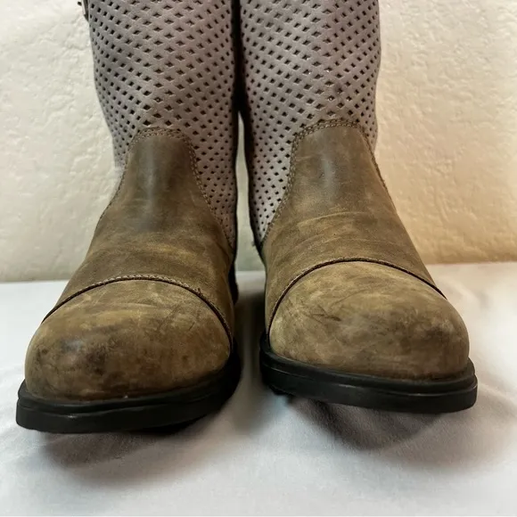 Sorel Major Pull-On Perforated Grey Leather Moto Riding Boots Size 10