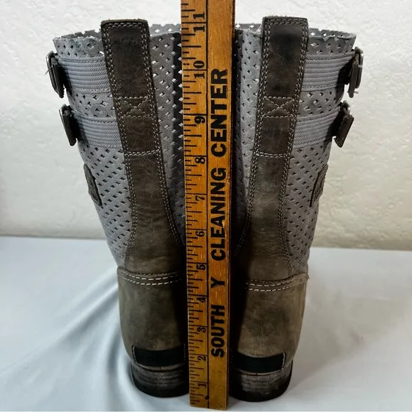 Sorel Major Pull-On Perforated Grey Leather Moto Riding Boots Size 10