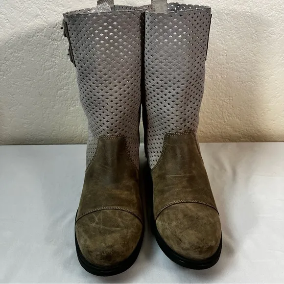 Sorel Major Pull-On Perforated Grey Leather Moto Riding Boots Size 10