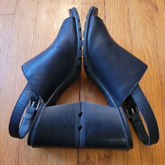 Sorel NADIA Black Slingback Leather Heeled Sandals Open Toe 11