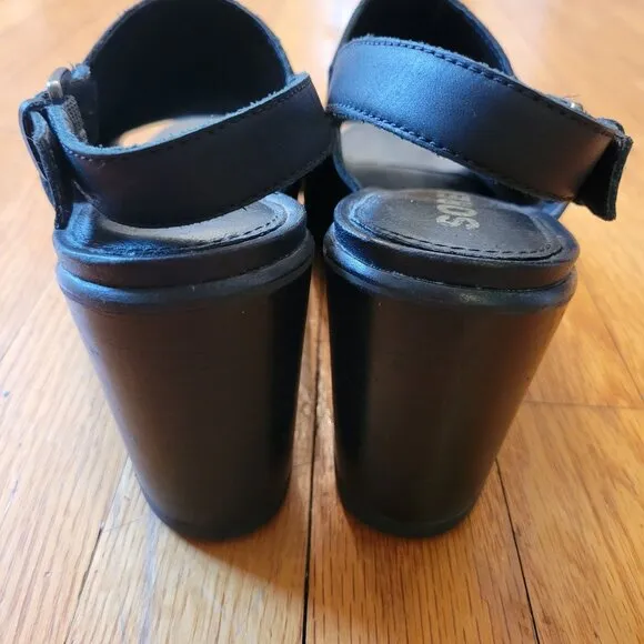 Sorel NADIA Black Slingback Leather Heeled Sandals Open Toe 11