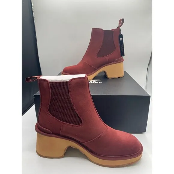 Sorel Women's Brown Hi Line Heel Round Toe Slip On Chelsea Boots NWB