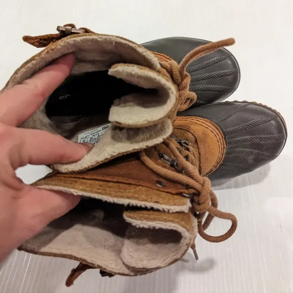 SOREL women's brown suede leather lace-up buckle duck boots NL2125-286
