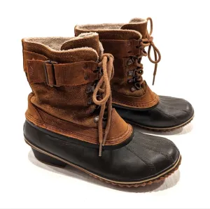 SOREL women's brown suede leather lace-up buckle duck boots NL2125-286
