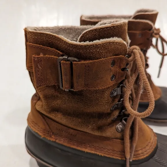 SOREL women's brown suede leather lace-up buckle duck boots NL2125-286