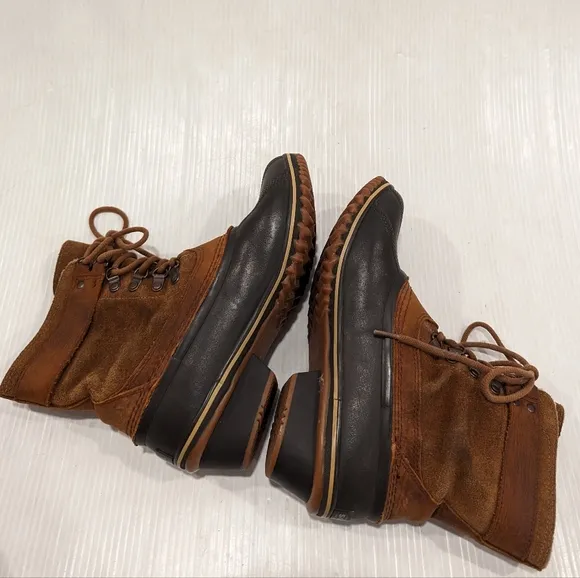 SOREL women's brown suede leather lace-up buckle duck boots NL2125-286