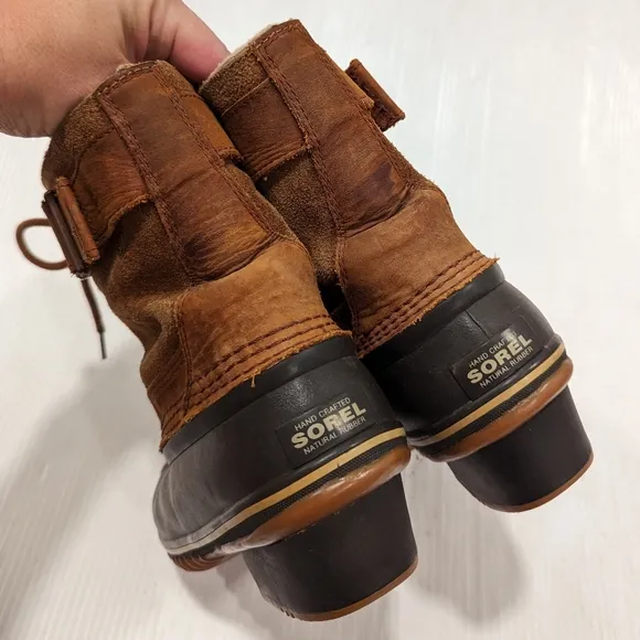 SOREL women's brown suede leather lace-up buckle duck boots NL2125-286