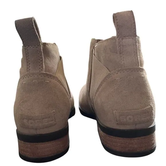 Sorel Women’s Emelie Chelsea Oatmeal Ankle Pull On Booties Boots Lug Sole Size 9