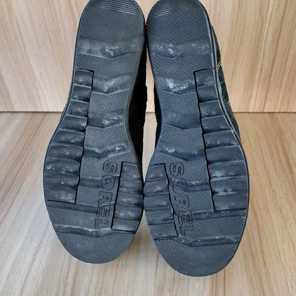 Sorel Women’s Evie, Black Suede Wedge Zip-Up Booties Boots Size 9