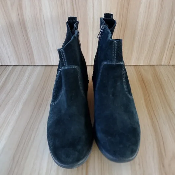 Sorel Women’s Evie, Black Suede Wedge Zip-Up Booties Boots Size 9
