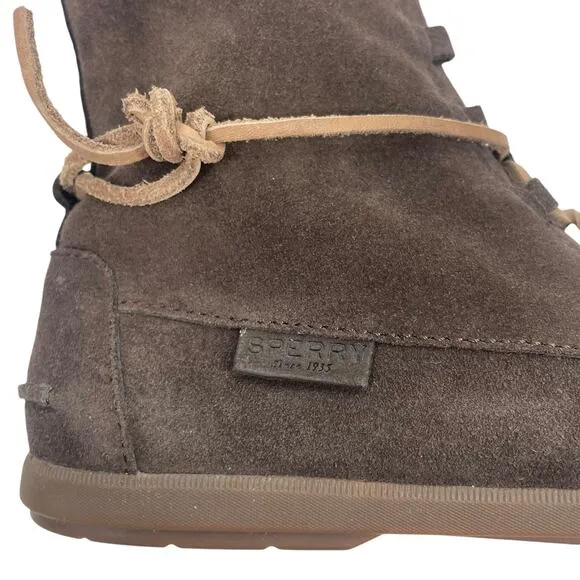 Sperry Coil Hook Moccasin Ankle Boots Suede Dark Brown Size 8.5M
