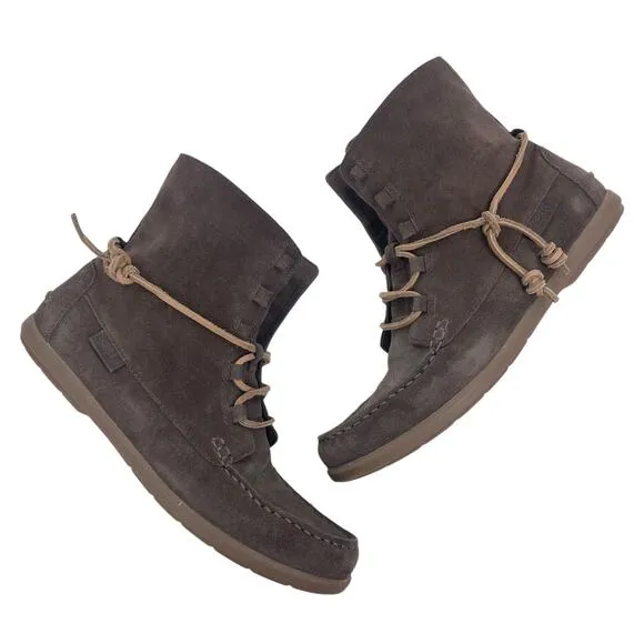 Sperry Coil Hook Moccasin Ankle Boots Suede Dark Brown Size 8.5M