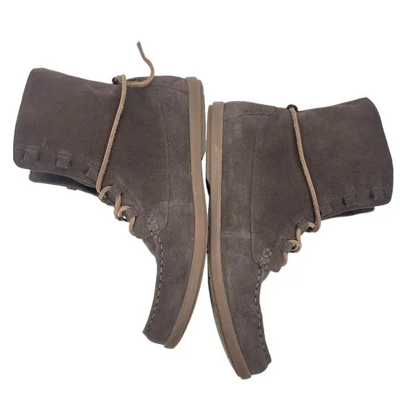 Sperry Coil Hook Moccasin Ankle Boots Suede Dark Brown Size 8.5M