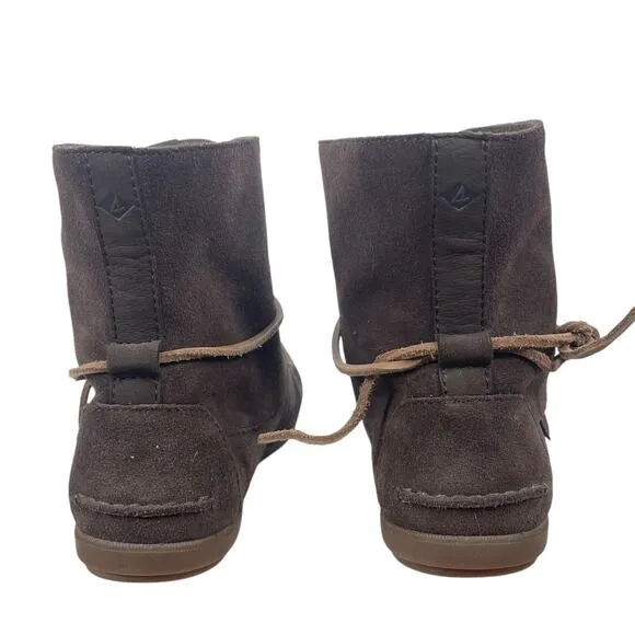 Sperry Coil Hook Moccasin Ankle Boots Suede Dark Brown Size 8.5M